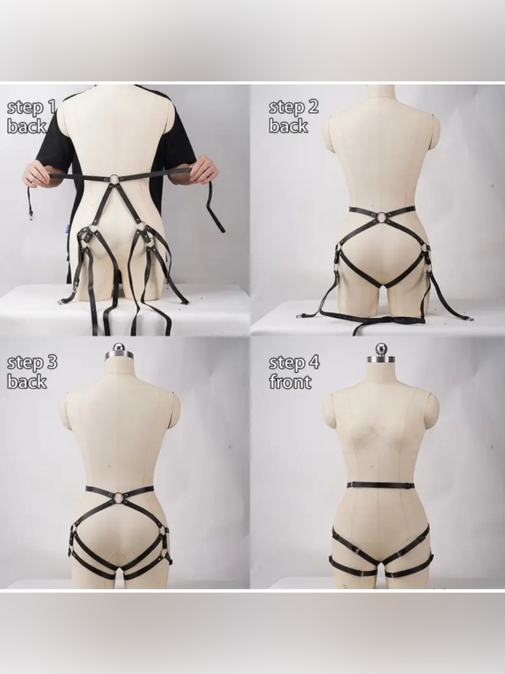 Black Faux Leather Strappy Thigh Belt Harness - Picture 4 of 4